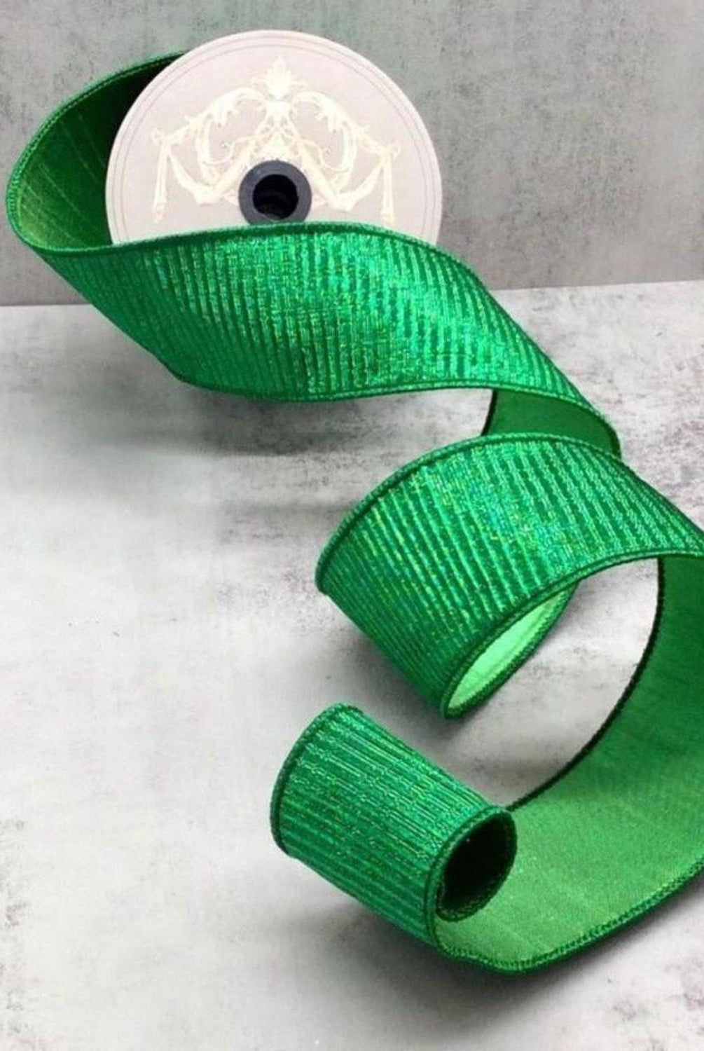 2.5" Pleated Lame Ribbon: Green (10 Yards)