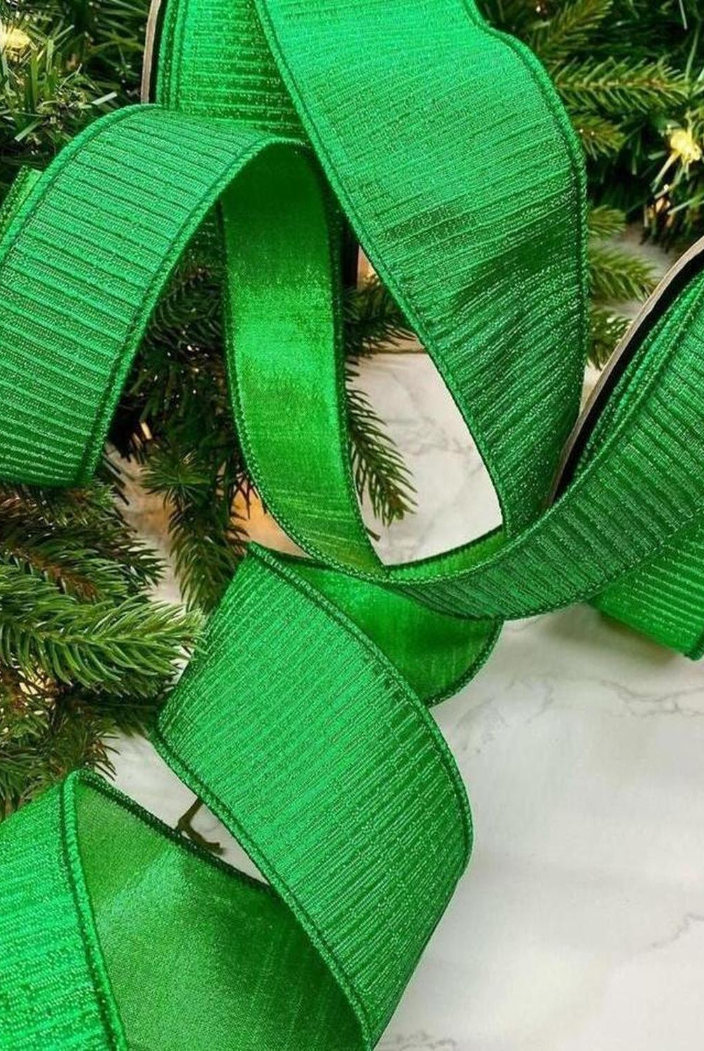 2.5" Pleated Lame Ribbon: Green (10 Yards)