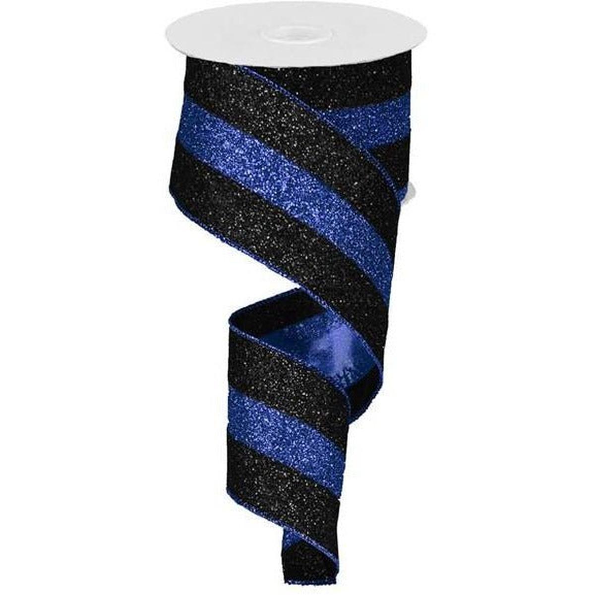 Shop For 2.5" Police Support Ribbon: Glitter Black & Blue (10 Yards) at Michelle's aDOORable Creations