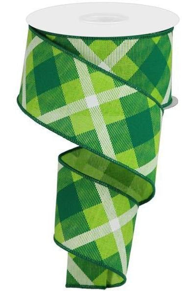 Shop For 2.5" Printed Plaid Ribbon: Lime Green, Green, White (10 Yards) at Michelle's aDOORable Creations