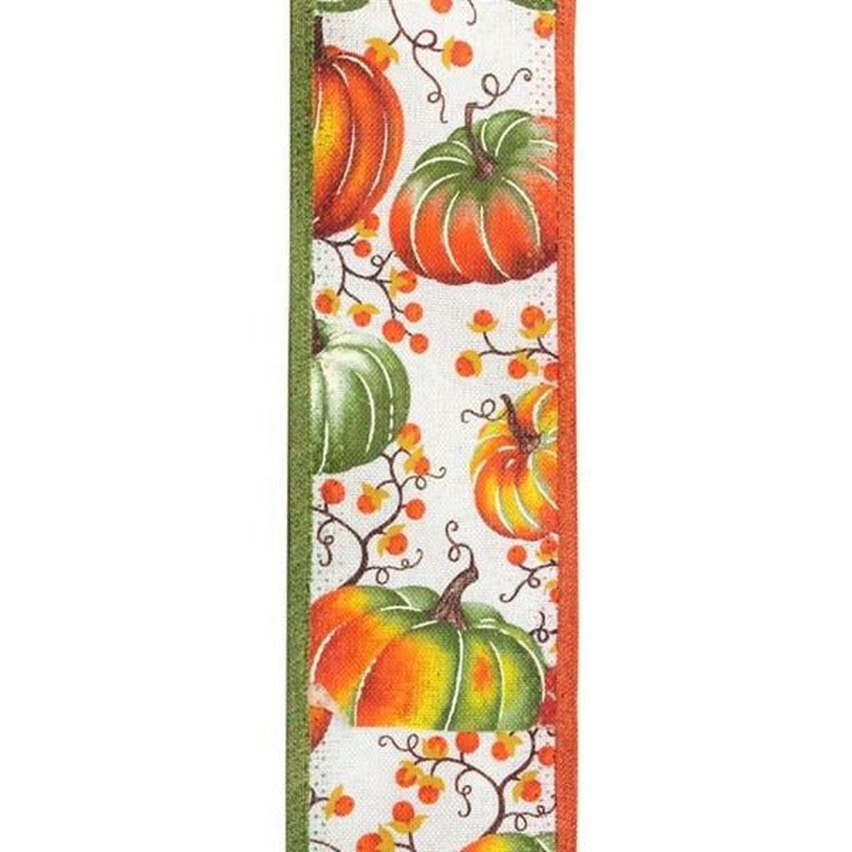 Shop For 2.5" Pumpkins Bittersweet Ribbon: Moss Green (10 Yards) at Michelle's aDOORable Creations