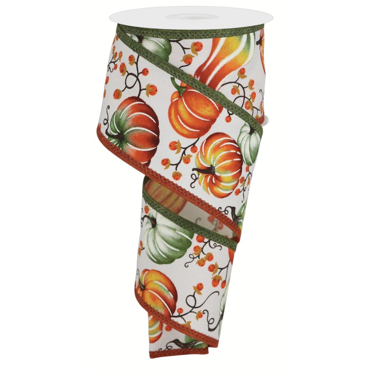 Shop For 2.5" Pumpkins Bittersweet Ribbon: Moss Green (10 Yards) at Michelle's aDOORable Creations