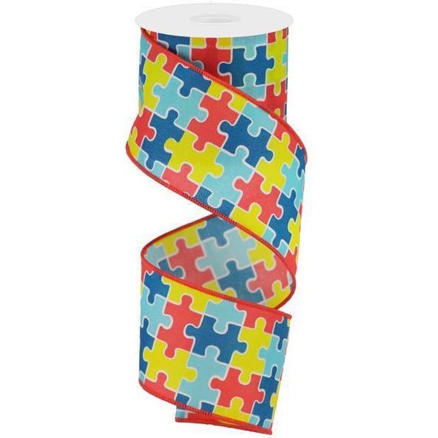 Shop For 2.5" Puzzle Piece Ribbon: Autism Awareness (10 Yards) at Michelle's aDOORable Creations