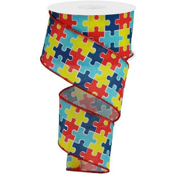 Shop For 2.5" Puzzle Piece Royal Ribbon: Autism Awareness (10 Yards) at Michelle's aDOORable Creations