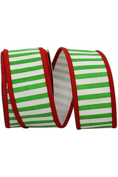 2.5" Railtroad Striped Ribbon: Green/White (10 Yards) - Michelle's aDOORable Creations - Wired Edge Ribbon