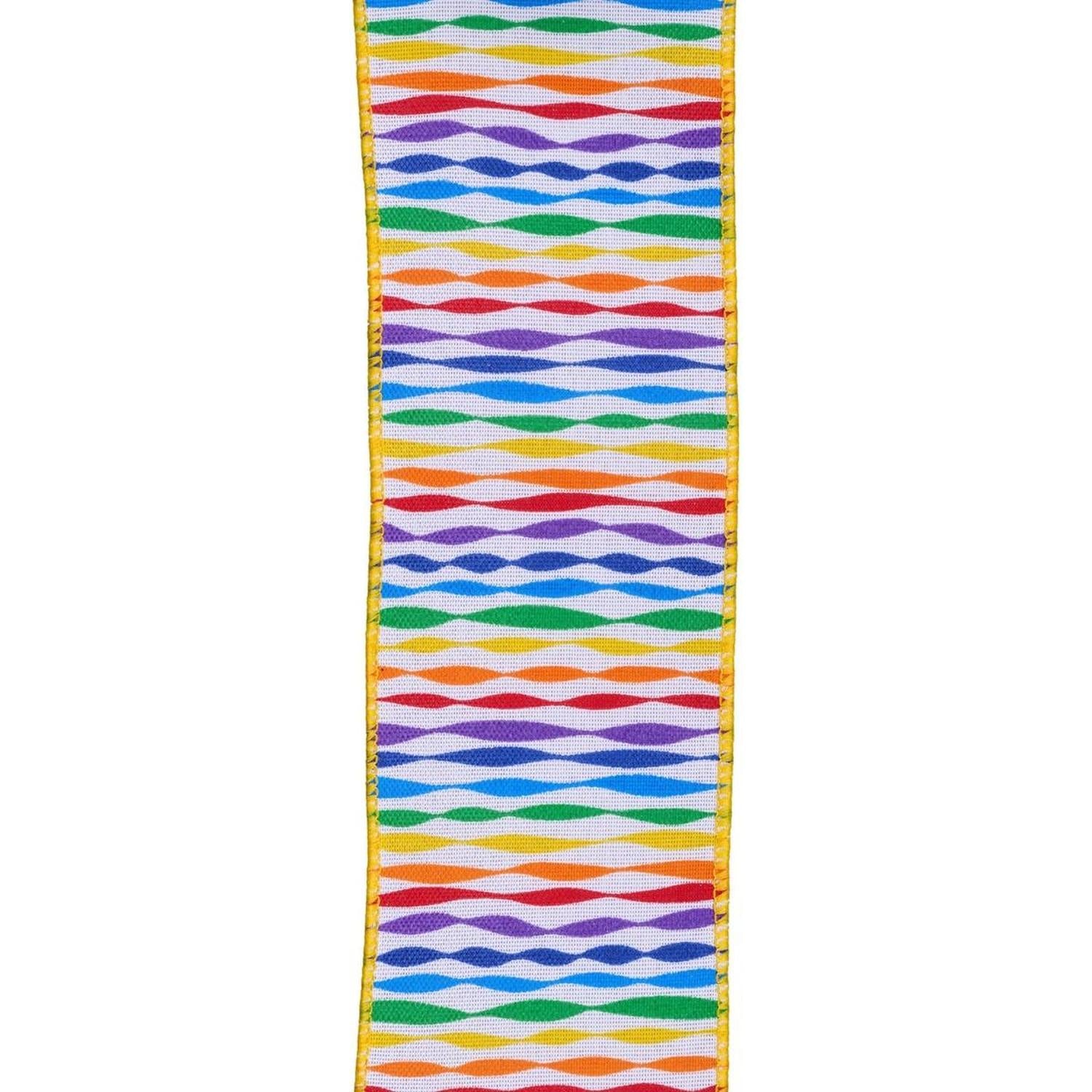 Shop For 2.5" Rainbow Twisted Stripe Ribbon: White (10 Yards) at Michelle's aDOORable Creations
