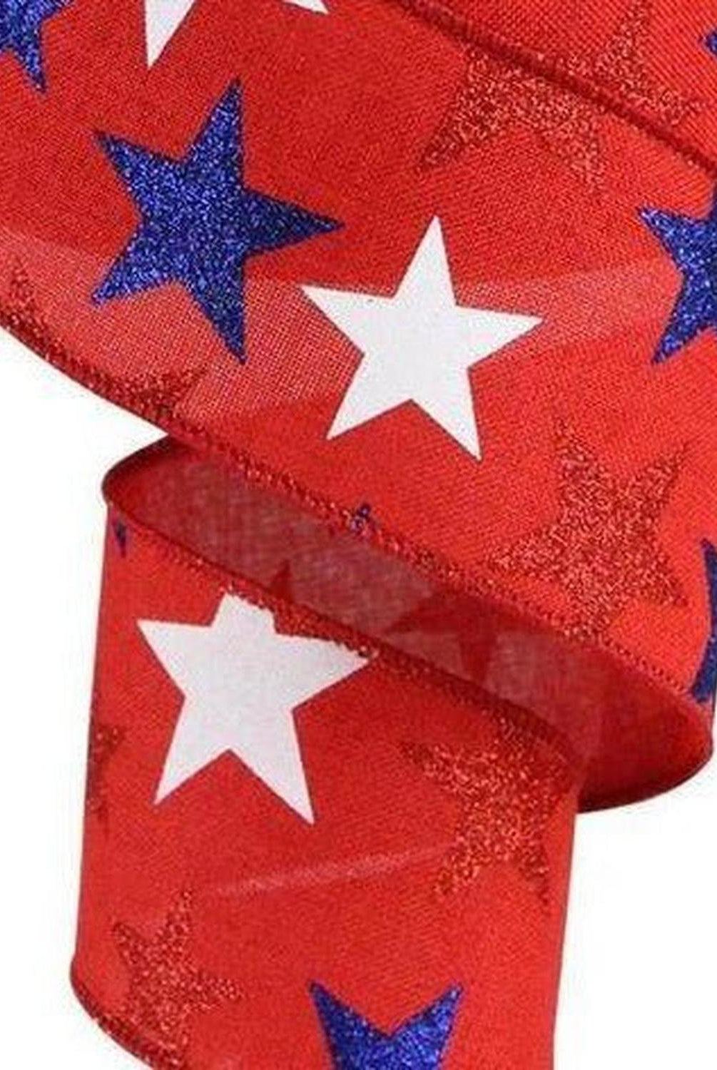 2.5" Red Royal Canvas Ribbon: Patriotic Stars (10 Yards)