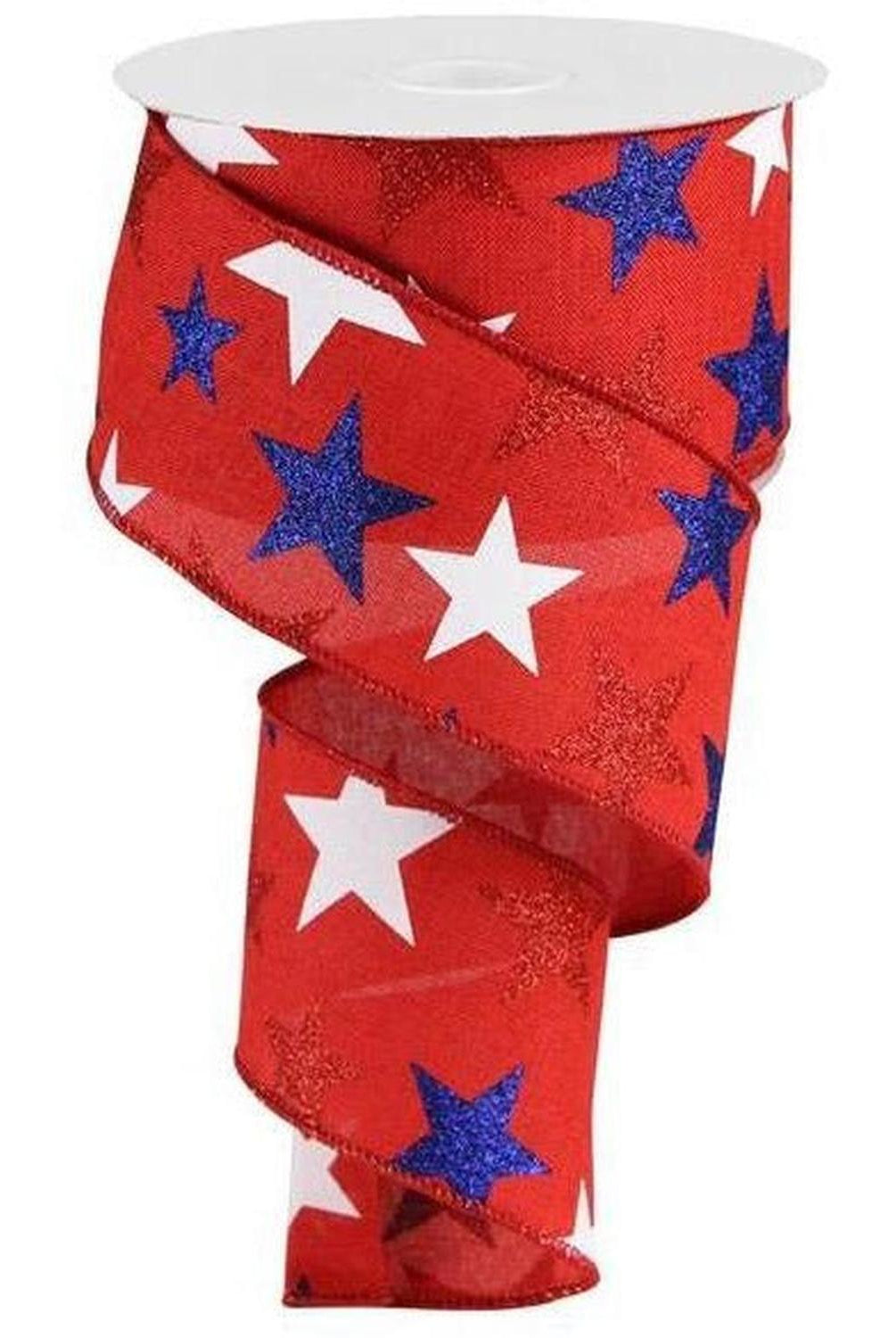 2.5" Red Royal Canvas Ribbon: Patriotic Stars (10 Yards)