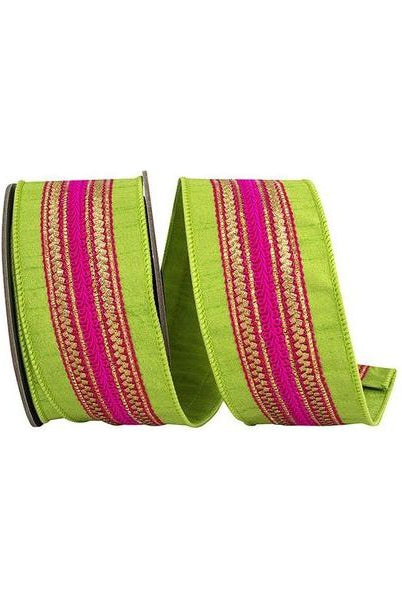 Shop For 2.5" Regal Stripe Trimming Dupioni Ribbon: Lime/Pink (5 Yards) at Michelle's aDOORable Creations