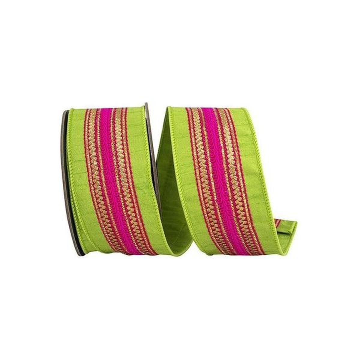 Shop For 2.5" Regal Stripe Trimming Dupioni Ribbon: Lime/Pink (5 Yards) at Michelle's aDOORable Creations