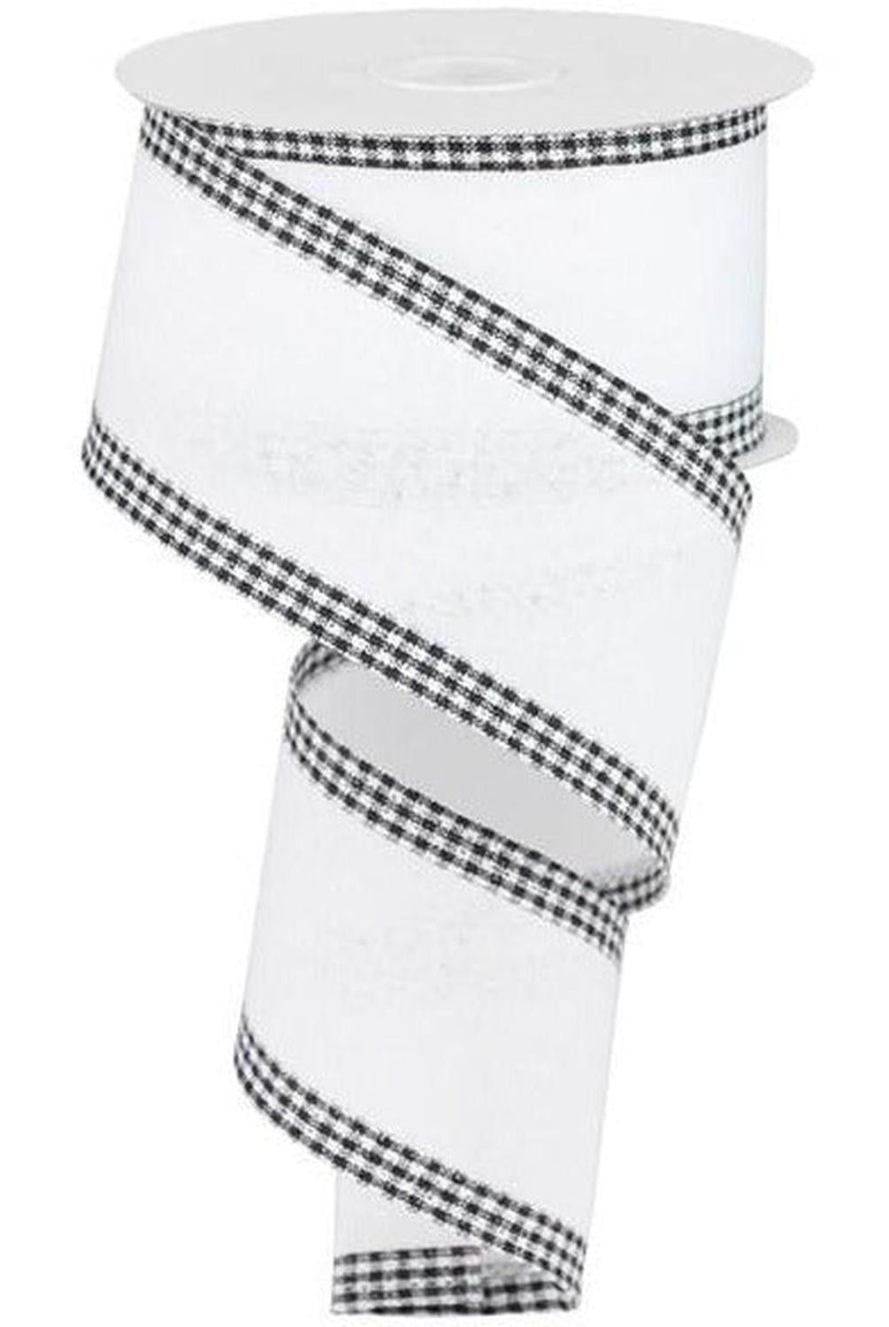 2.5" Royal Burlap Gingham Edge Ribbon: White (10 Yards)