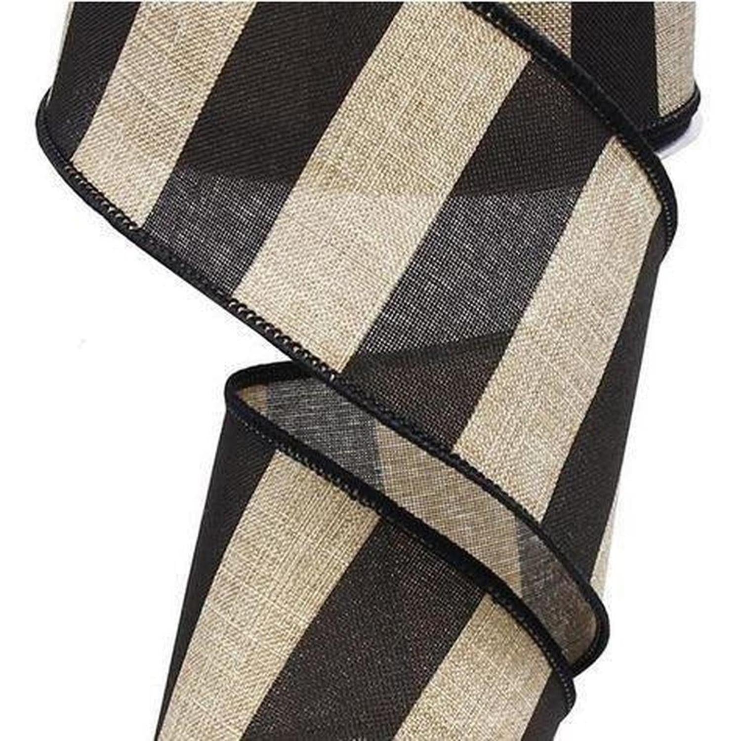 2.5" Royal Canvas Wide Stripe Ribbon: Natural & Black (10 Yards)