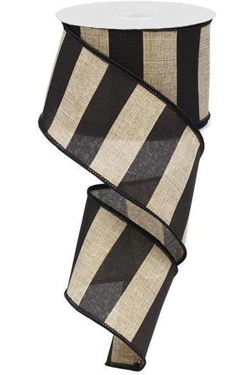 Shop For 2.5" Royal Canvas Wide Stripe Ribbon: Natural & Black (10 Yards) at Michelle's aDOORable Creations