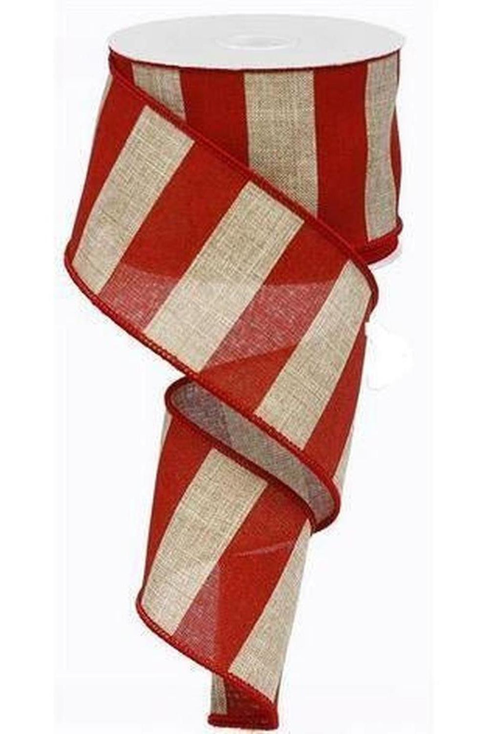 Shop For 2.5" Royal Canvas Wide Stripe Ribbon: Natural & Red (10 Yards) at Michelle's aDOORable Creations