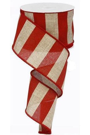 Shop For 2.5" Royal Canvas Wide Stripe Ribbon: Natural & Red (10 Yards) at Michelle's aDOORable Creations