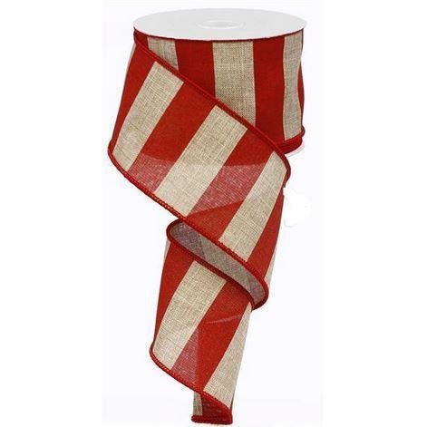 Shop For 2.5" Royal Canvas Wide Stripe Ribbon: Natural & Red (10 Yards) at Michelle's aDOORable Creations