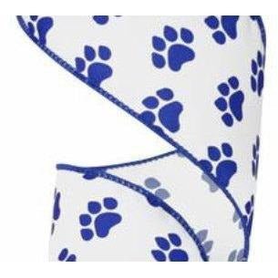 Shop For 2.5" Satin Paw Print Ribbon: Blue & White (10 Yards) at Michelle's aDOORable Creations