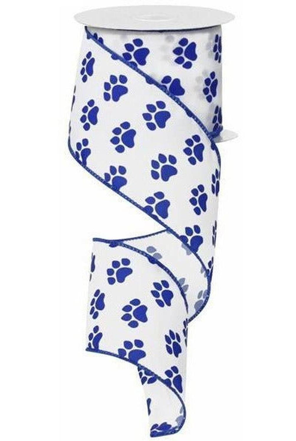 Shop For 2.5" Satin Paw Print Ribbon: Blue & White (10 Yards) at Michelle's aDOORable Creations