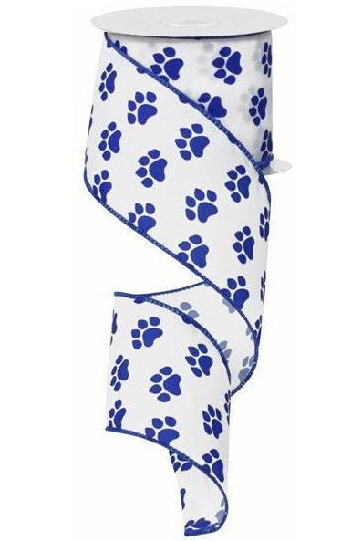 Shop For 2.5" Satin Paw Print Ribbon: Blue & White (10 Yards) at Michelle's aDOORable Creations