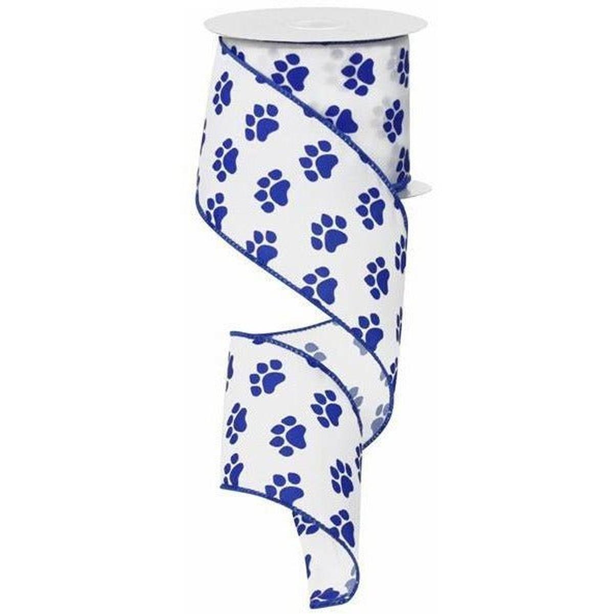 Shop For 2.5" Satin Paw Print Ribbon: Blue & White (10 Yards) at Michelle's aDOORable Creations