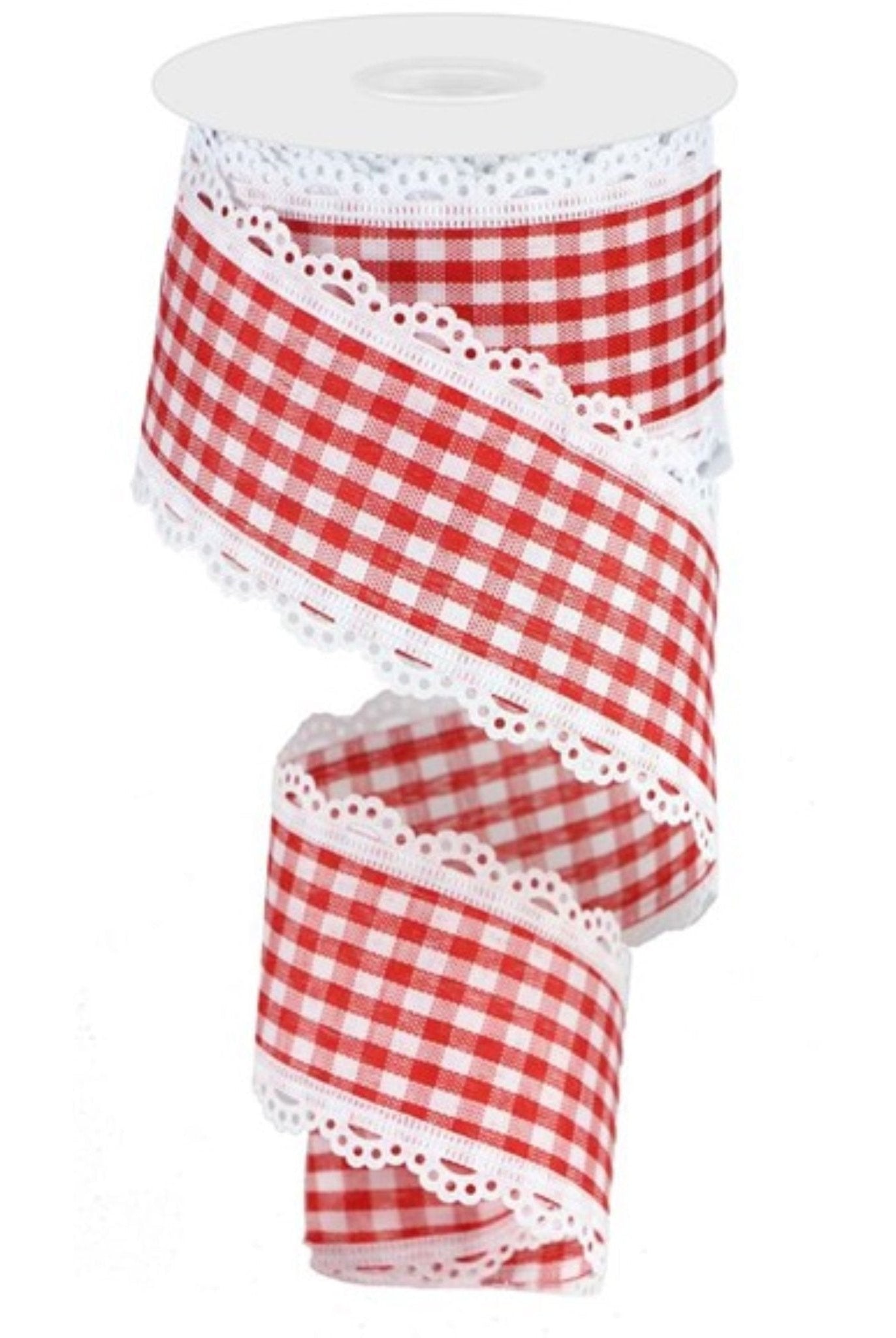 Shop For 2.5" Scalloped Edge Gingham Ribbon: Red & White (10 Yard) at Michelle's aDOORable Creations