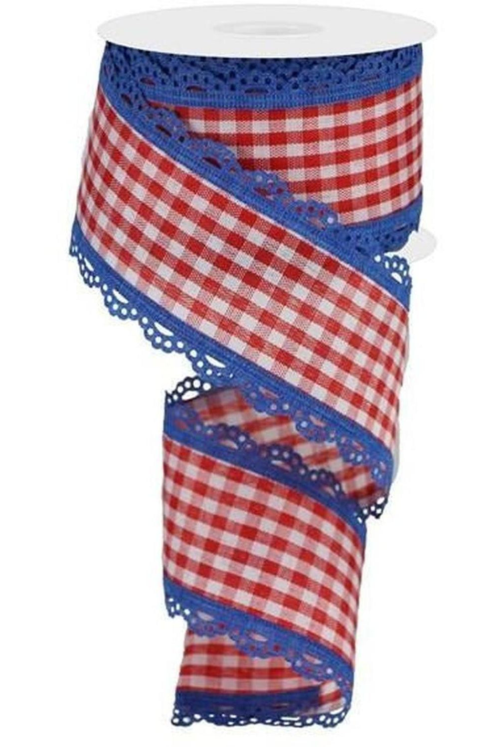 2.5" Scalloped Edge Gingham Ribbon: Red, White & Blue (10 Yard)