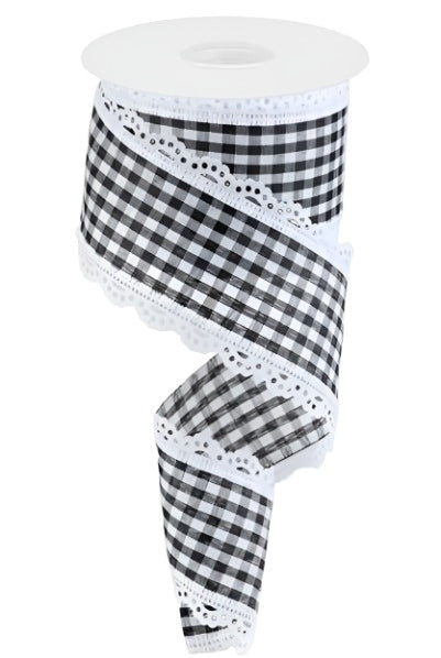 2.5" Scalloped Edge Gingham Ribbon: White (10 Yard) - Michelle's aDOORable Creations - Wired Edge Ribbon