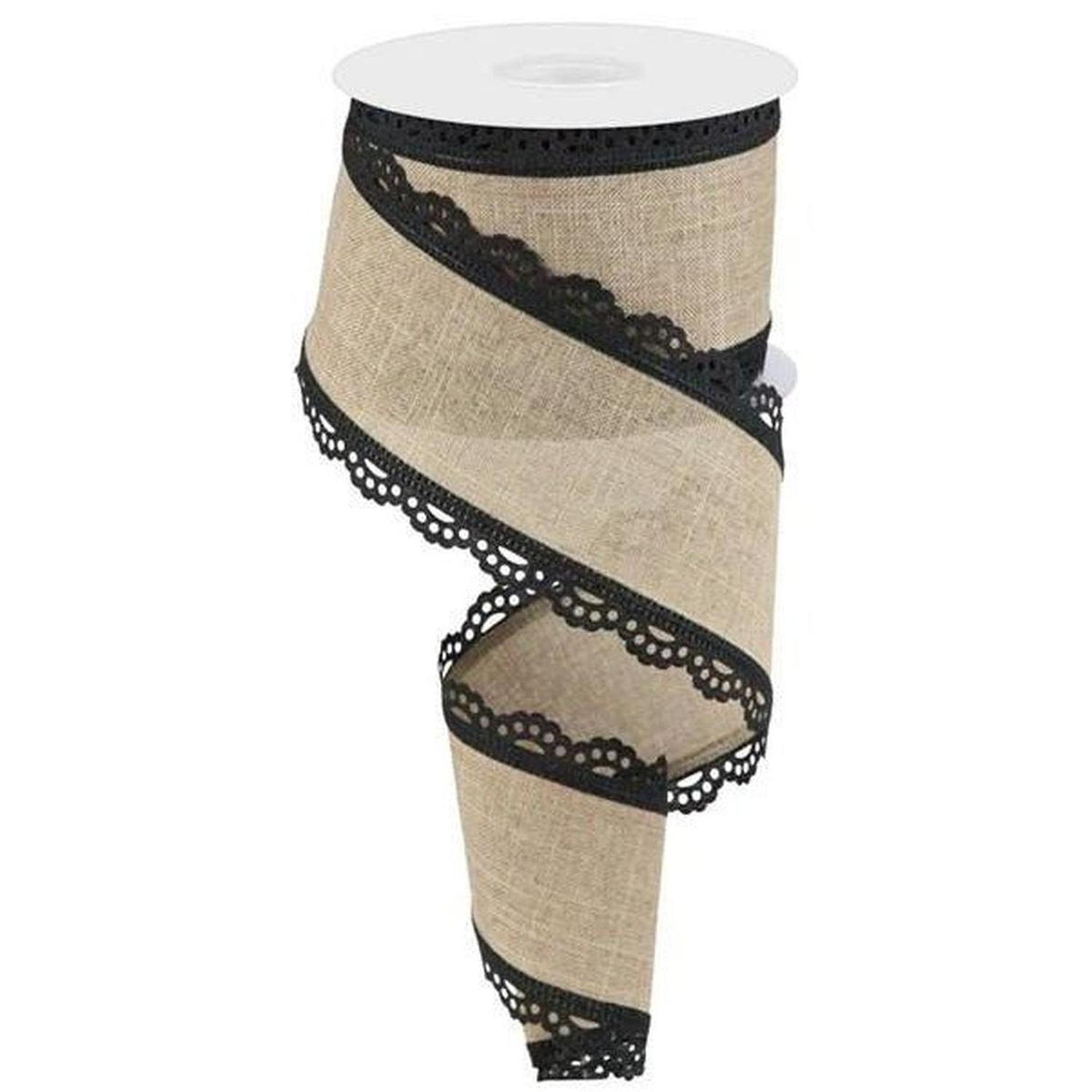 2.5" Scalloped Edge Ribbon: Light Beige (10 Yard)