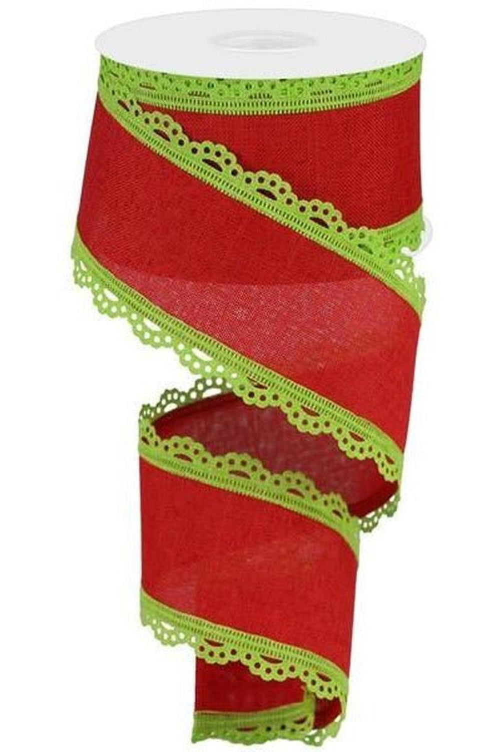 2.5" Scalloped Edge Ribbon: Red/Lime Green (10 Yards)