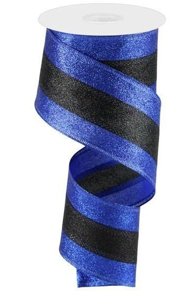 Shop For 2.5" Shimmer Glitter Stripe Ribbon: Royal Blue & Black (10 Yards) at Michelle's aDOORable Creations