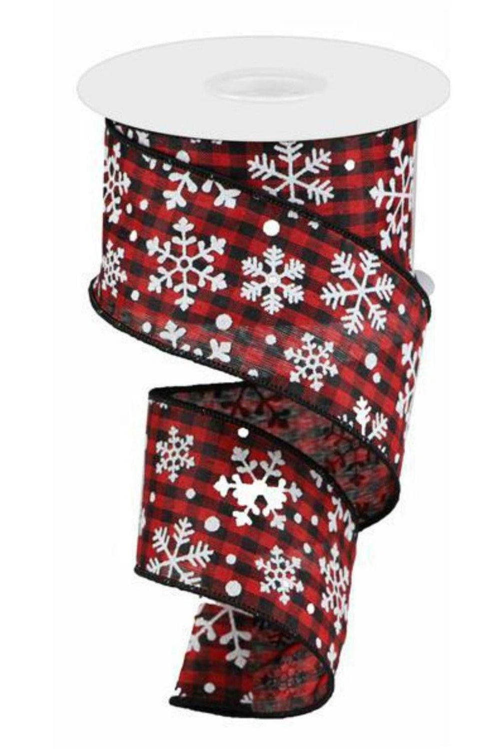 2.5" Snowflake Ribbon: Black & Red (10 Yards)