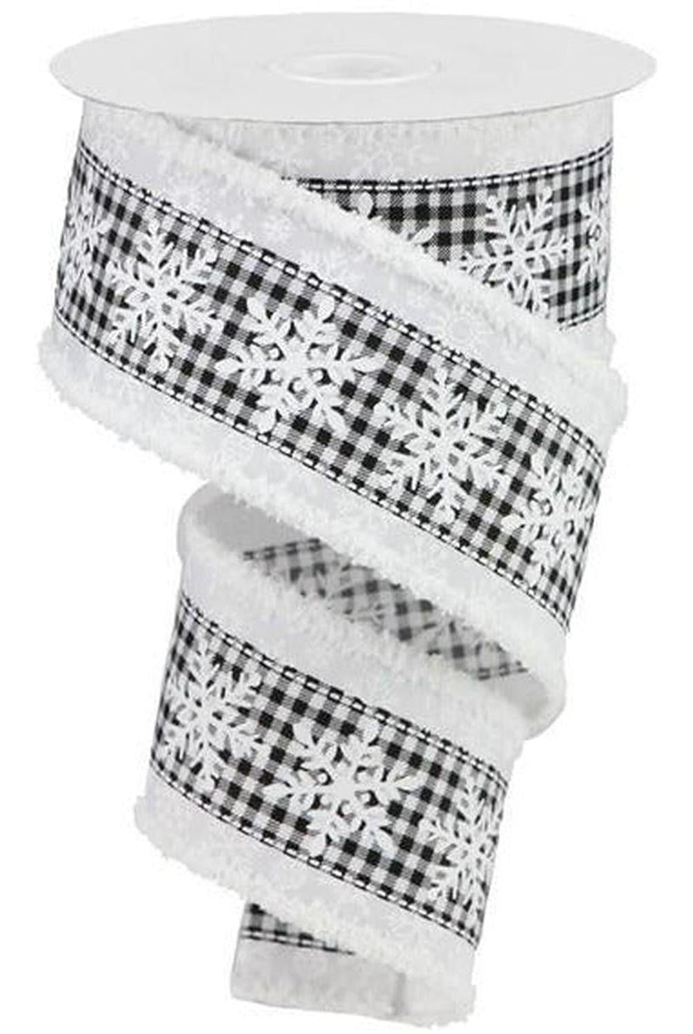 2.5" Snowflakes Check Drift Ribbon: White (10 Yards)