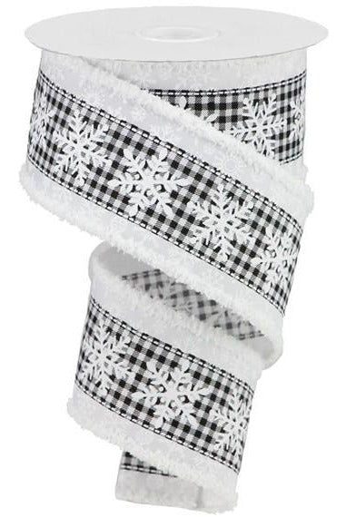 Shop For 2.5" Snowflakes Check Drift Ribbon: White (10 Yards) at Michelle's aDOORable Creations