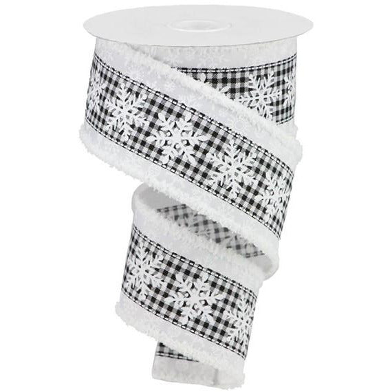 Shop For 2.5" Snowflakes Check Drift Ribbon: White (10 Yards) at Michelle's aDOORable Creations