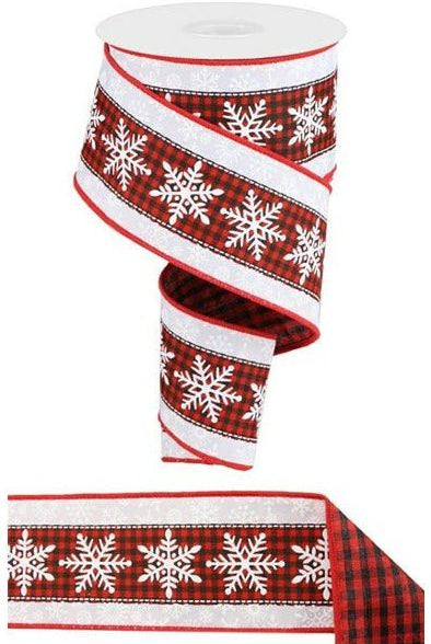 2.5" Snowflakes Check Ribbon: Red (10 Yards) - Michelle's aDOORable Creations - Wired Edge Ribbon