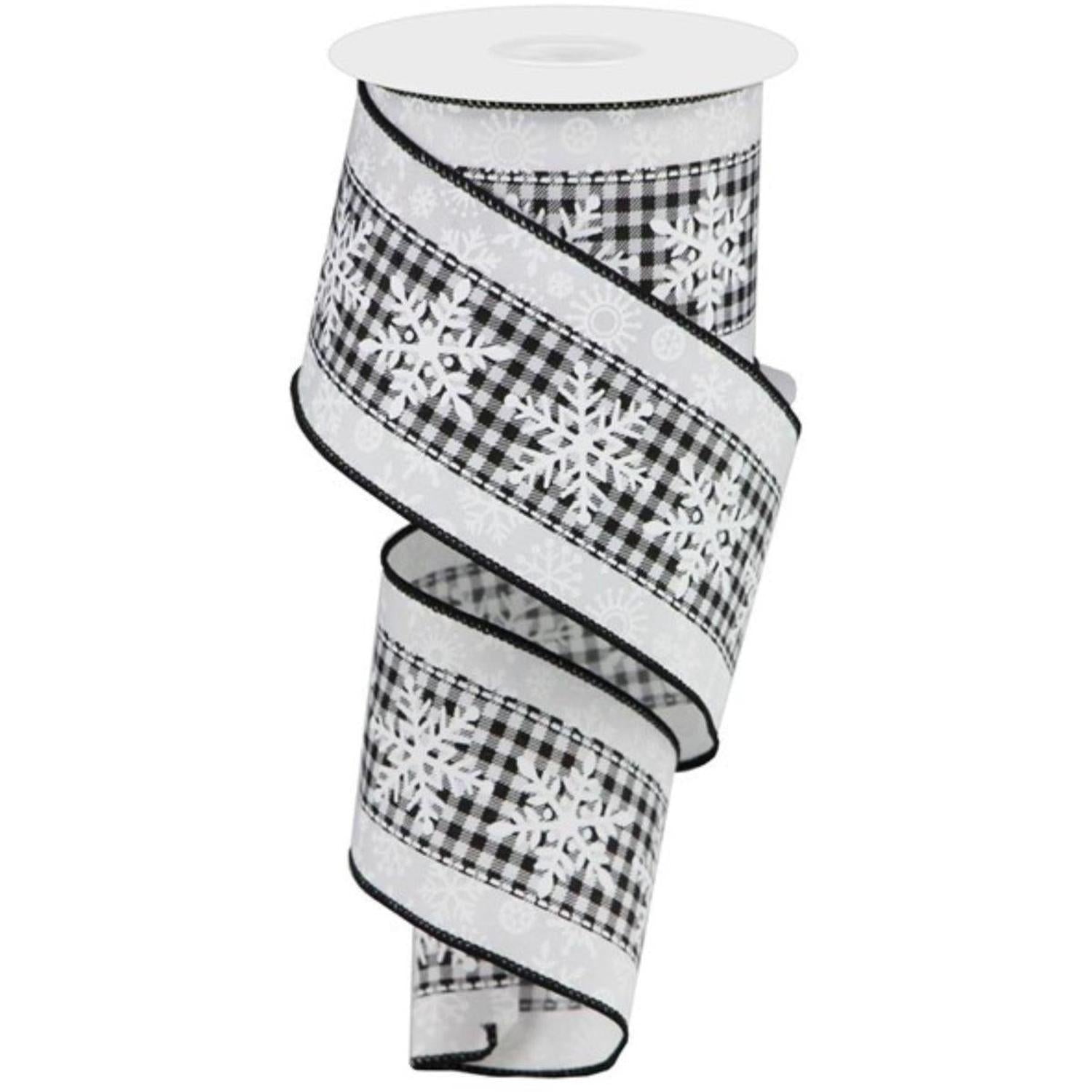 Shop For 2.5" Snowflakes Check Ribbon: White (10 Yards) at Michelle's aDOORable Creations