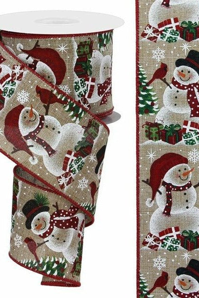 Shop For 2.5" Snowman Cardinal Ribbon: Light Beige (10 Yards) at Michelle's aDOORable Creations