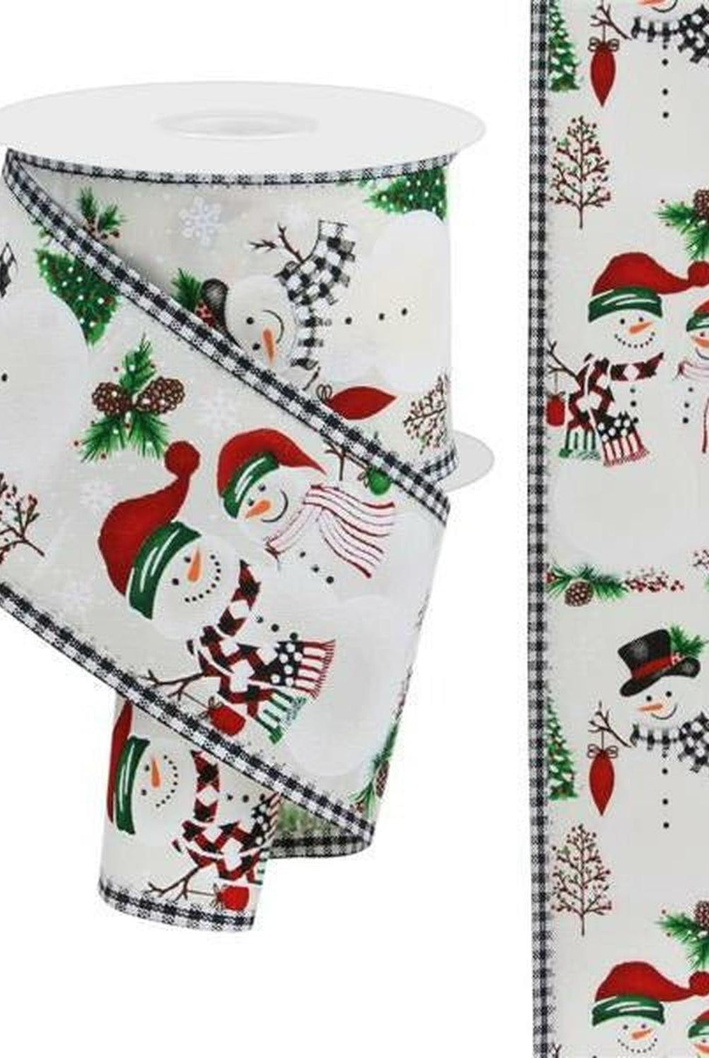 2.5" Snowman Ornaments Gingham Ribbon: Ivory (10 Yards)