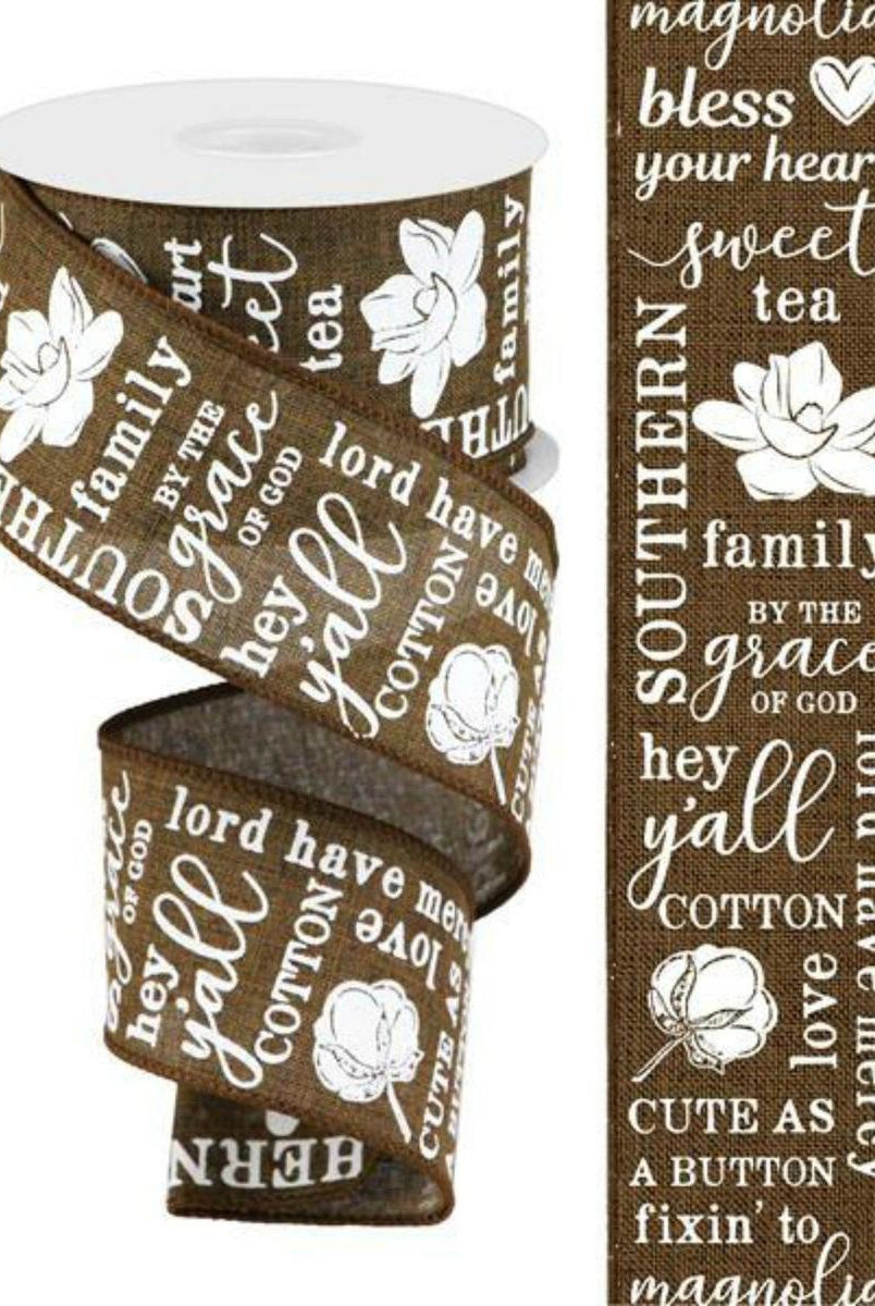 Shop For 2.5" Southern Charm Royal Ribbon: Brown & White (10 Yards) at Michelle's aDOORable Creations