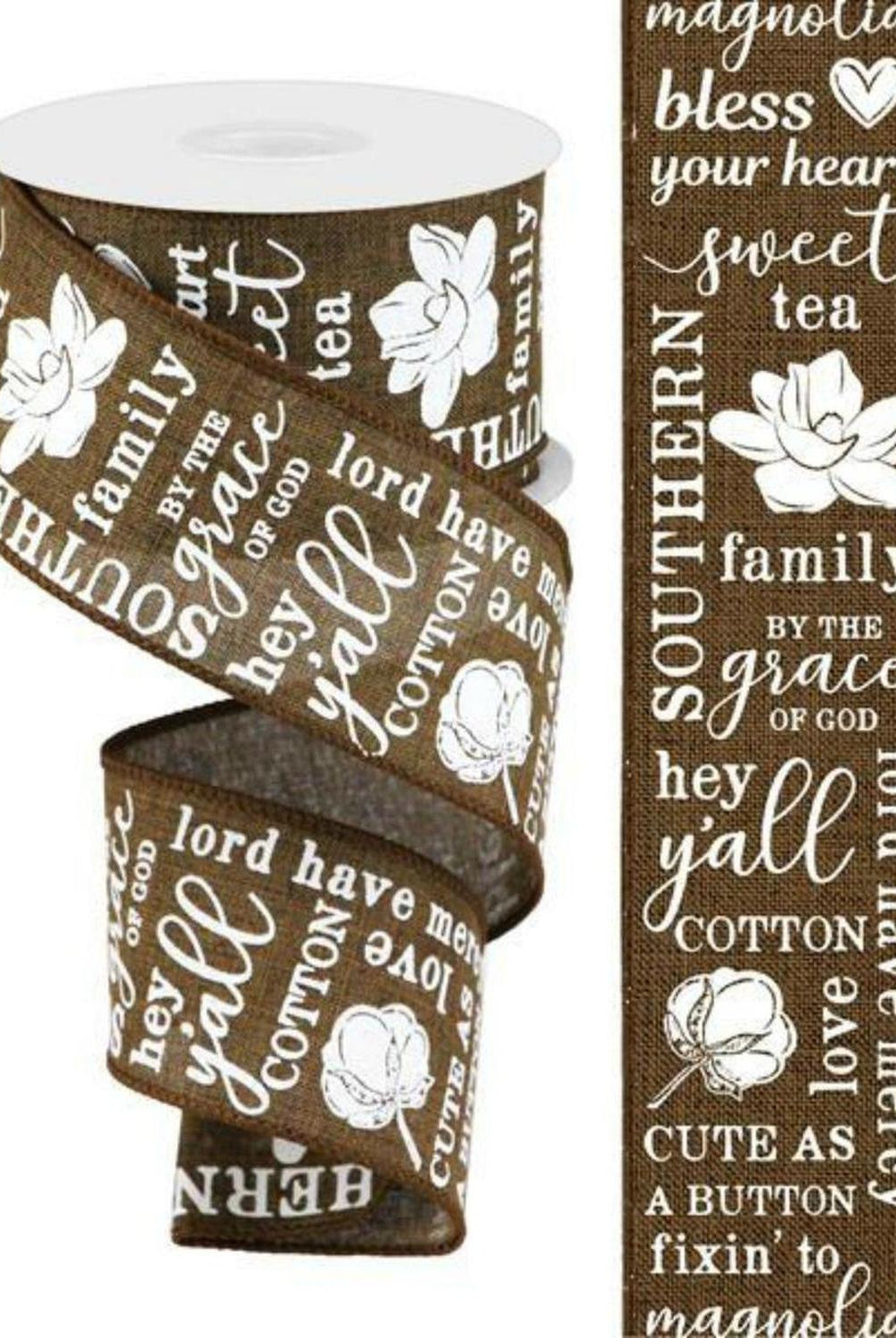 Shop For 2.5" Southern Charm Royal Ribbon: Brown & White (10 Yards) at Michelle's aDOORable Creations