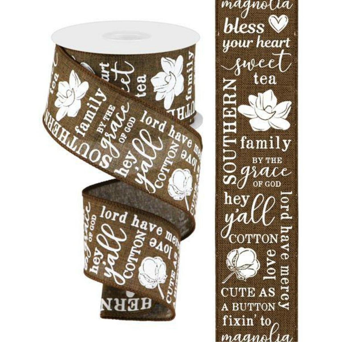 Shop For 2.5" Southern Charm Royal Ribbon: Brown & White (10 Yards) at Michelle's aDOORable Creations