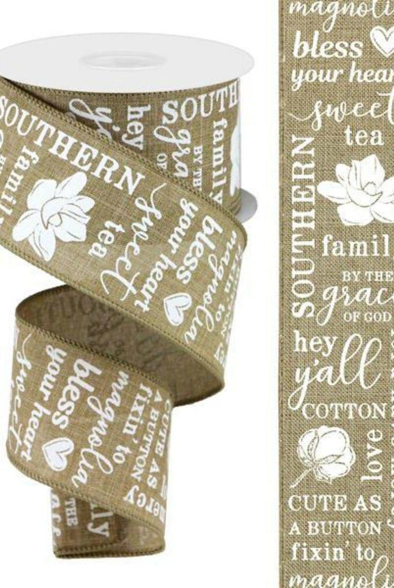 Shop For 2.5" Southern Charm Royal Ribbon: Light Beige & White (10 Yards) at Michelle's aDOORable Creations