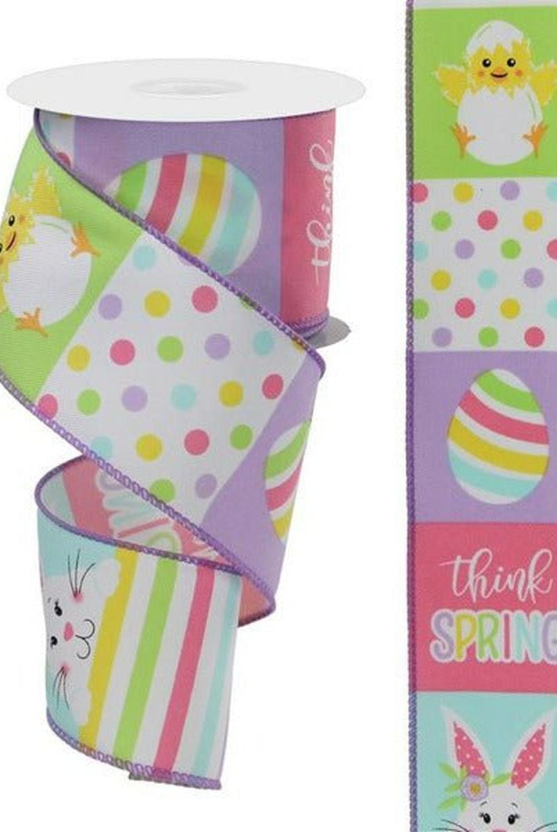 Shop For 2.5" Spring Bunny Chick Block Ribbon: White (10 Yards) at Michelle's aDOORable Creations