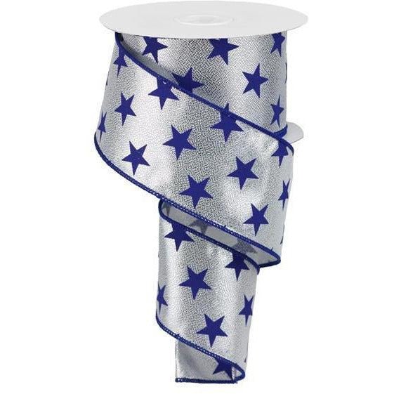 Shop For 2.5" Stars on Metallic Ribbon: Silver (10 Yards) at Michelle's aDOORable Creations
