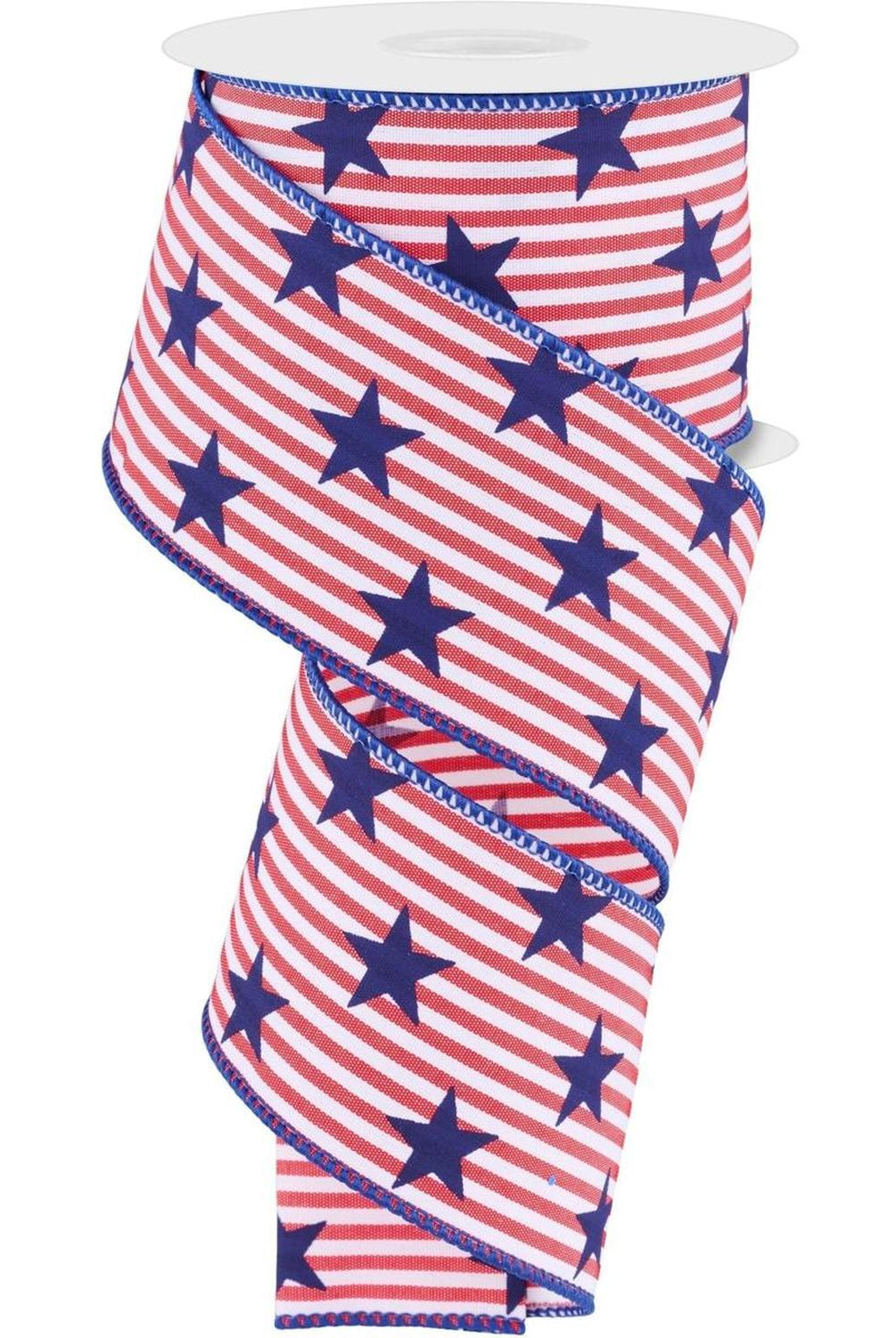 Shop For 2.5" Stars On Woven Stripe: Navy Blue (10 Yards) at Michelle's aDOORable Creations