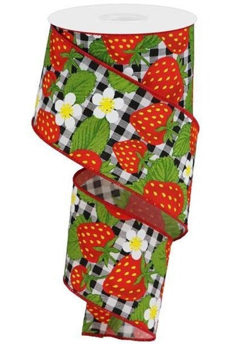 Shop For 2.5" Strawberries on Check Ribbon: Black & White (10 Yards) at Michelle's aDOORable Creations