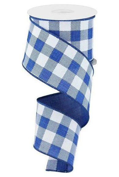 2.5" Striped Check Ribbon: Royal Blue (10 Yards) - Michelle's aDOORable Creations - Wired Edge Ribbon