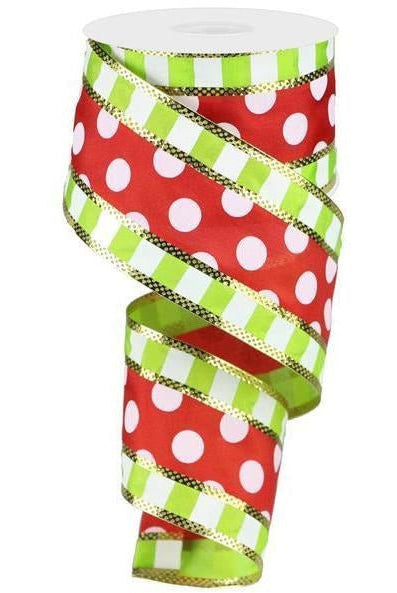 Shop For 2.5" Striped Edge Polka Dot Ribbon: Red, Lime & White (10 Yards) at Michelle's aDOORable Creations