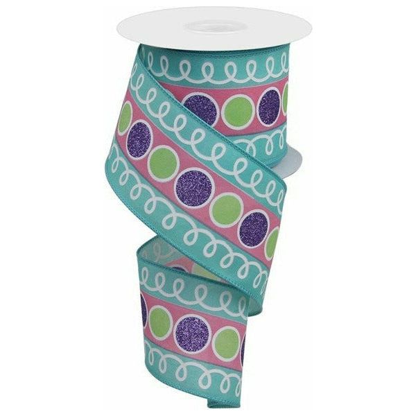 Shop For 2.5" Striped Glitter Circle Loops Ribbon: Teal (10 Yards) at Michelle's aDOORable Creations