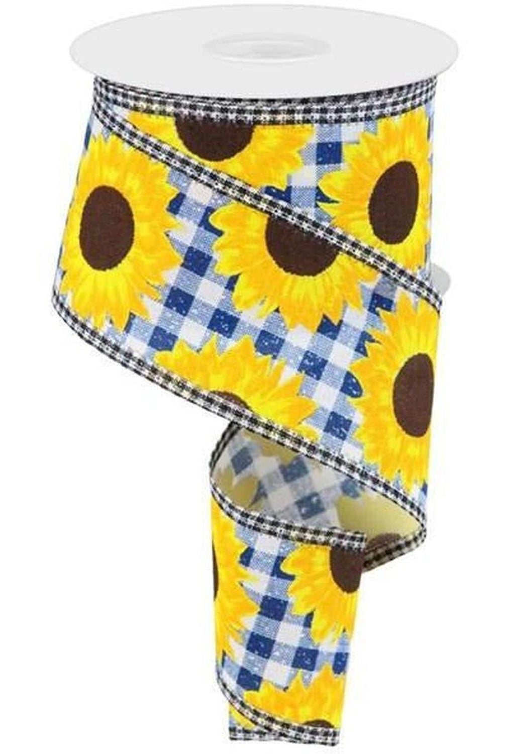 Shop For 2.5" Sunflower Check Ribbon: Blue (10 Yards) at Michelle's aDOORable Creations